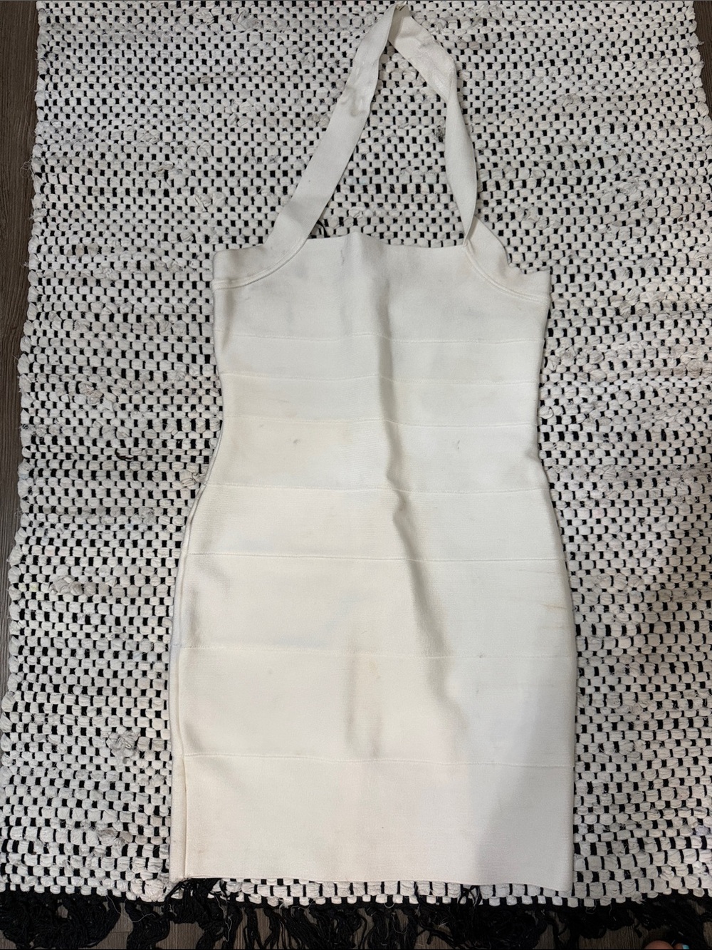 Herve Leger White Halter Bandage Mini Dress